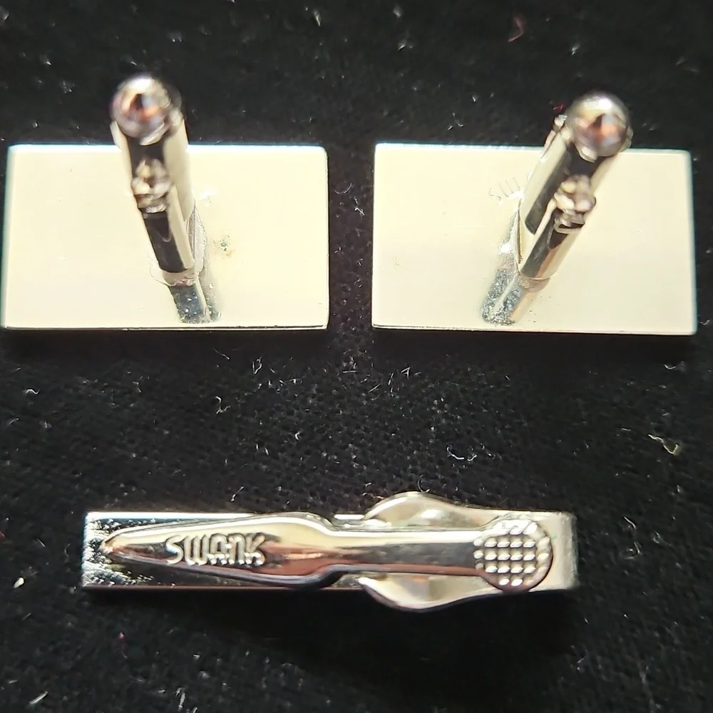 Swank Silvertone Vintage Cufflinks and Tie Clip Gift Set